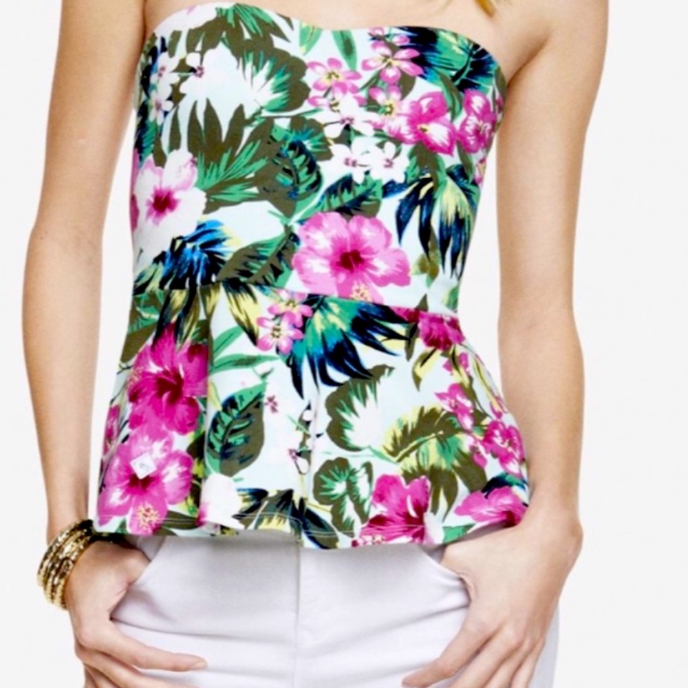 EXPRESS Floral Strapless peplum top